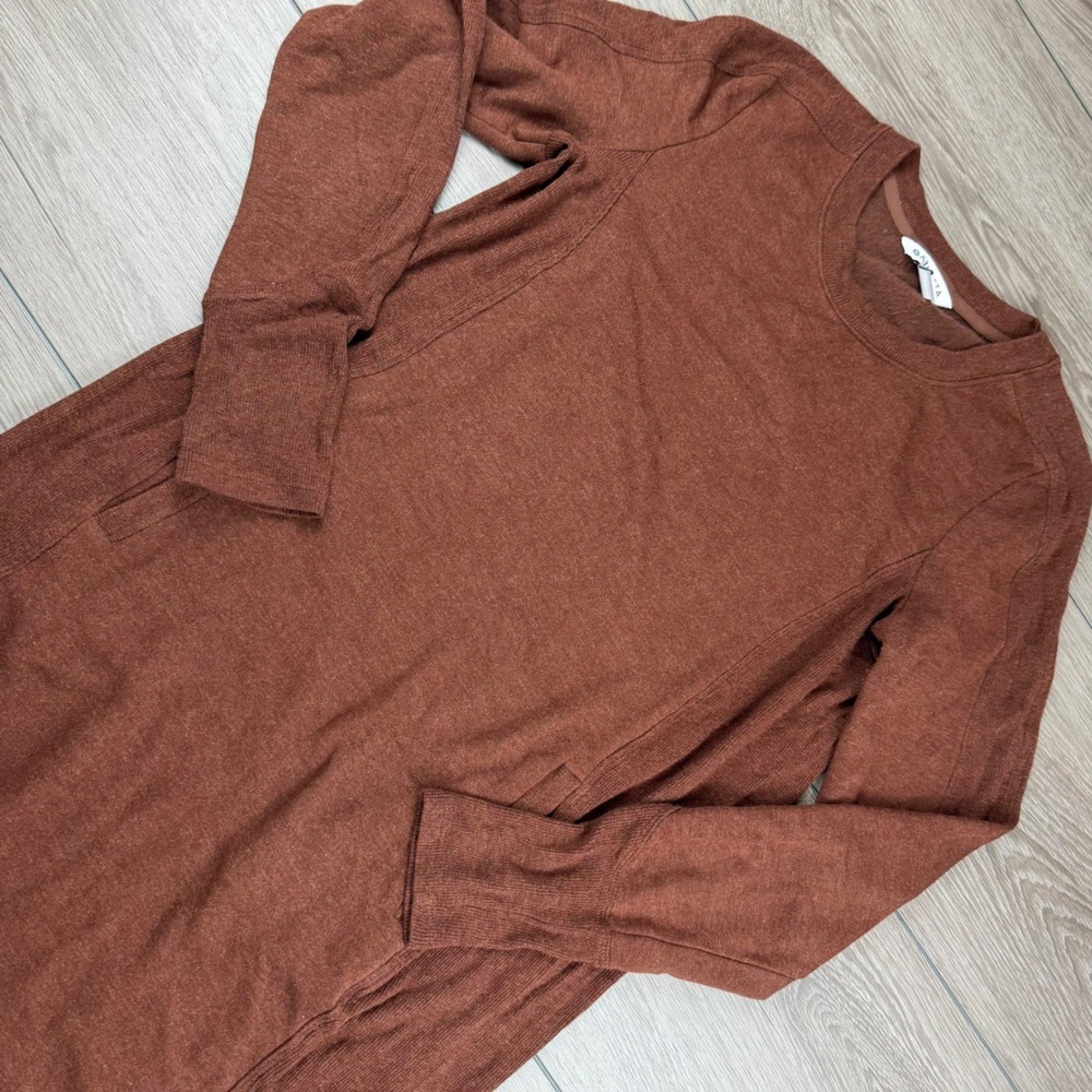 Athleta Womens Balance Dress Long Sleeve Knit Pockets Brown Small